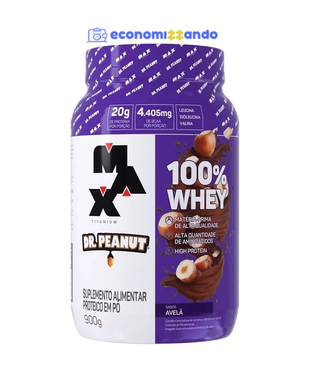 100% Whey Max Titanium x Dr. Peanut (900g), Sabor Avelã