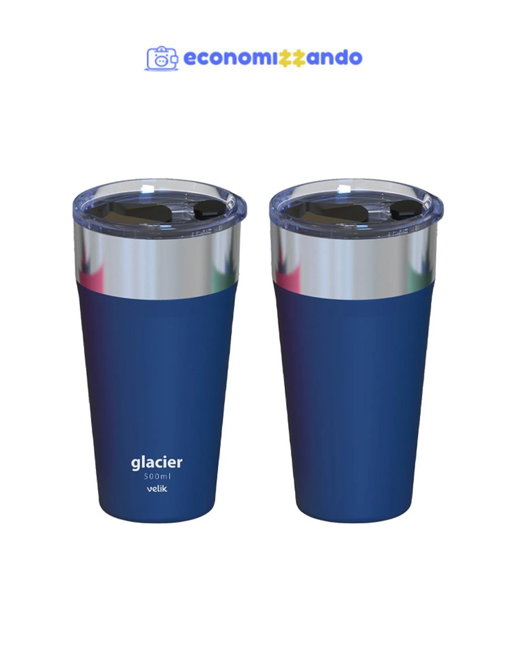 2x Copo Térmico Inox Parede Dupla 500ml Glacier Premium Tampa