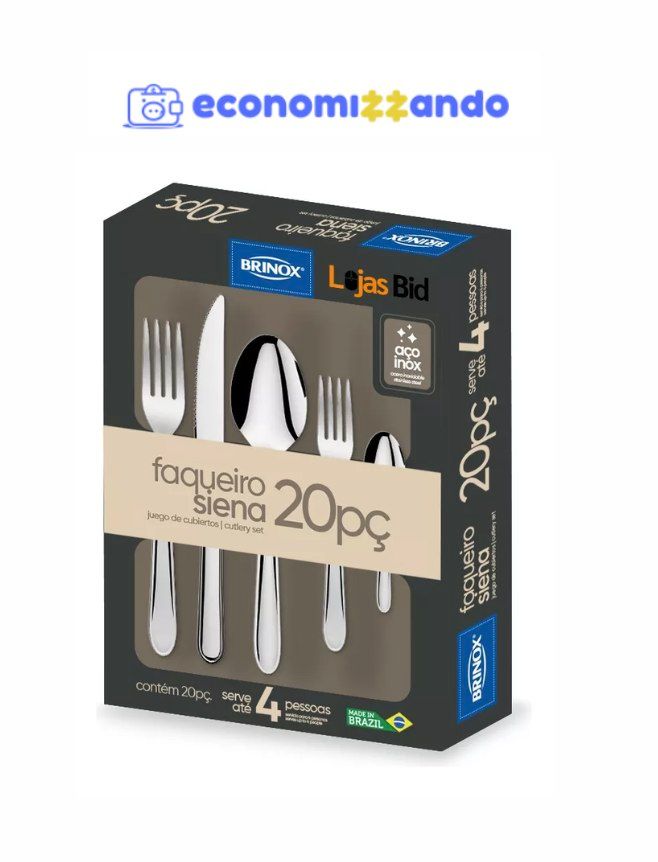 Faqueiro De Aço Inox Siena 20 Peças Brinox 5109/455 Cor Prateado