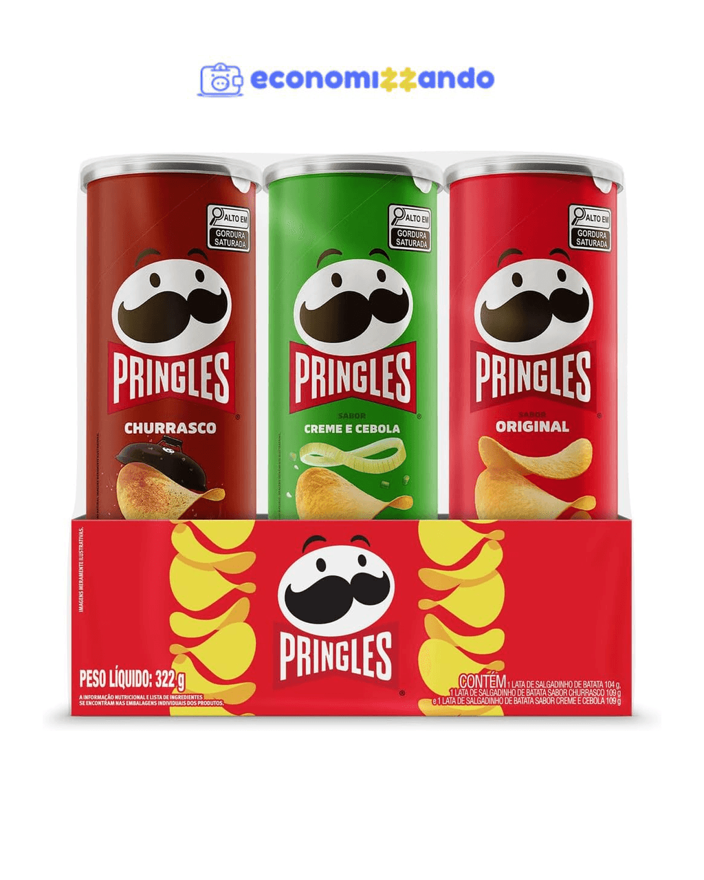 Pringles Pack Promo Salgadinho de Batata Frita 3 Sabores