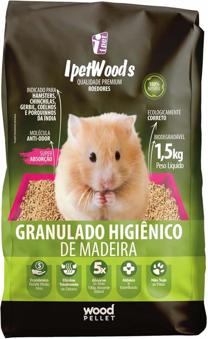 GRANULADO HIGIÊNICO DE MADEIRA IPET WOOD'S P/Roedores 1,5KG