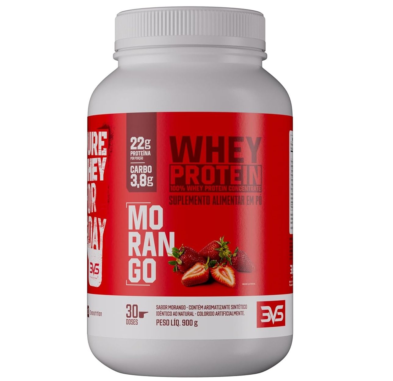 3VS Nutrition Whey 100% Concentrado 900g - Sabor Morango