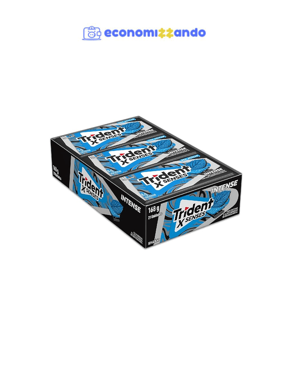 Chiclete Trident XSenses Intense Sem Açúcar - Caixa com 21 unid. de 8g