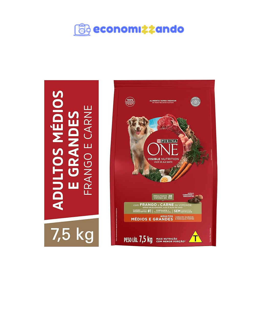 Purina ONE Ração para cães Adultos Medios e Grandes - Frango & Carne 7,5kg