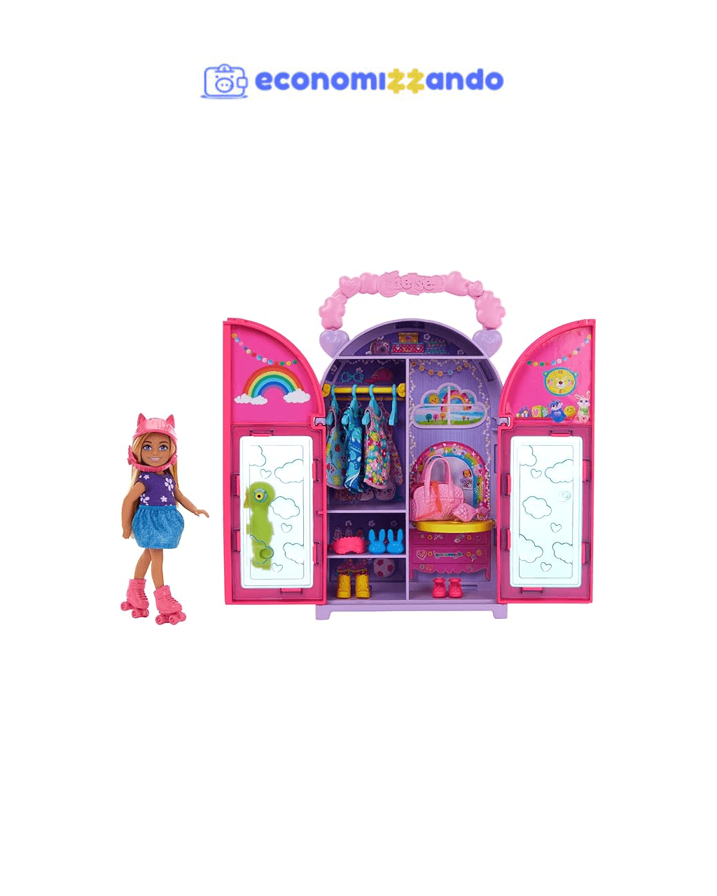 Barbie. Conjunto de Brinquedo Armário da Chelsea com 1 Boneca e 15 Peças de Roupa e Acessórios