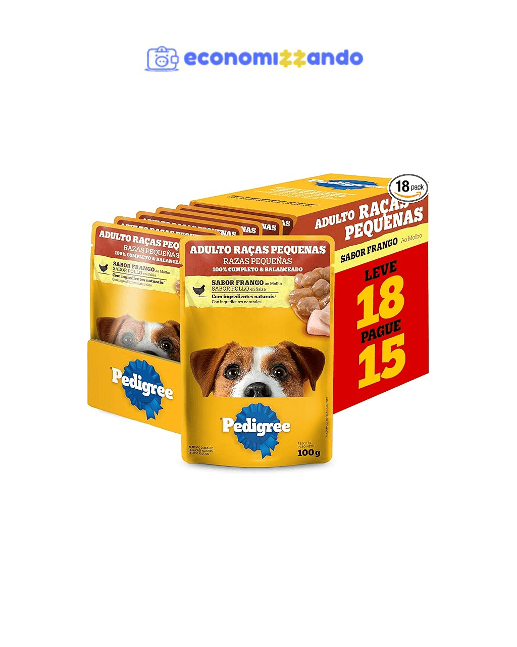 Pack Ração Úmida Pedigree Sachê Frango ao Molho para Cães Adultos de Raças Pequenas - Leve 18 Pague 15