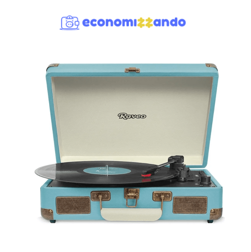 Toca Discos Vitrola Raveo Sonetto - Bluetooth, MP3, USB Reproduz e Grava, Aux. 10W RMS Light Blue