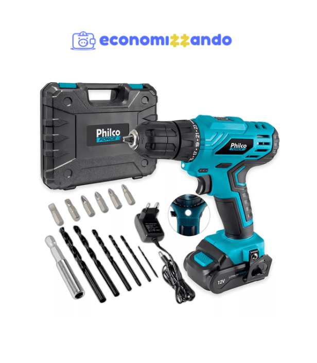 Furadeira Parafusadeira Sem Fio De 10mm Philco Ppf12m 12v   Acessório 110v/220v