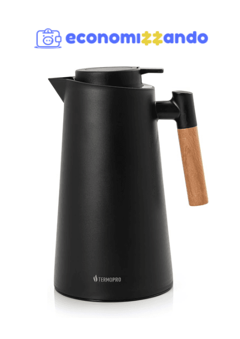 Garrafa Térmica Princess 1L Termopro Preta com Cabo em Madeira para Café Chá Quente e Bebidas Frias