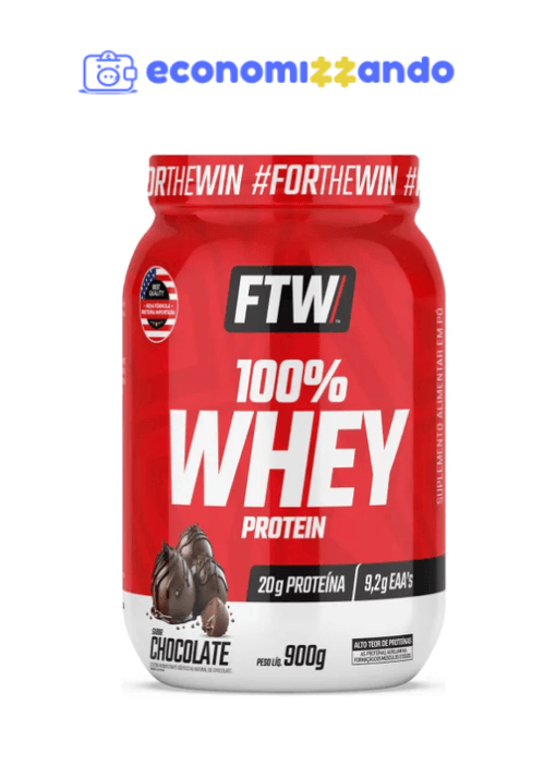 Whey Protein 100% Concentrado Pote 900g Sabor Chocolate - FTW