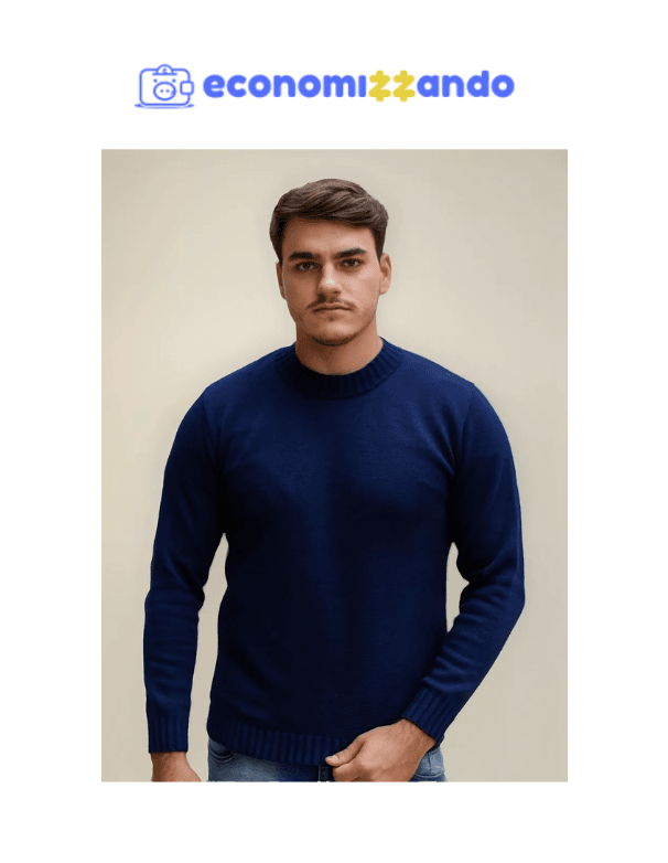 Blusa Tricô Masculina Lã Suéter Gola Careca Cardigan Inverno
