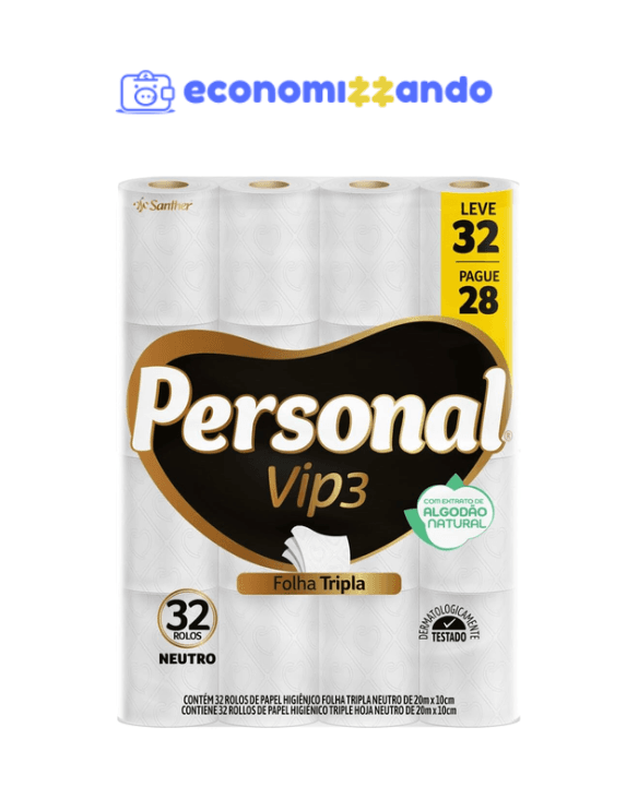 Personal Papel Higiênico Vip Folha Tripla, 32 Rolos De 20M