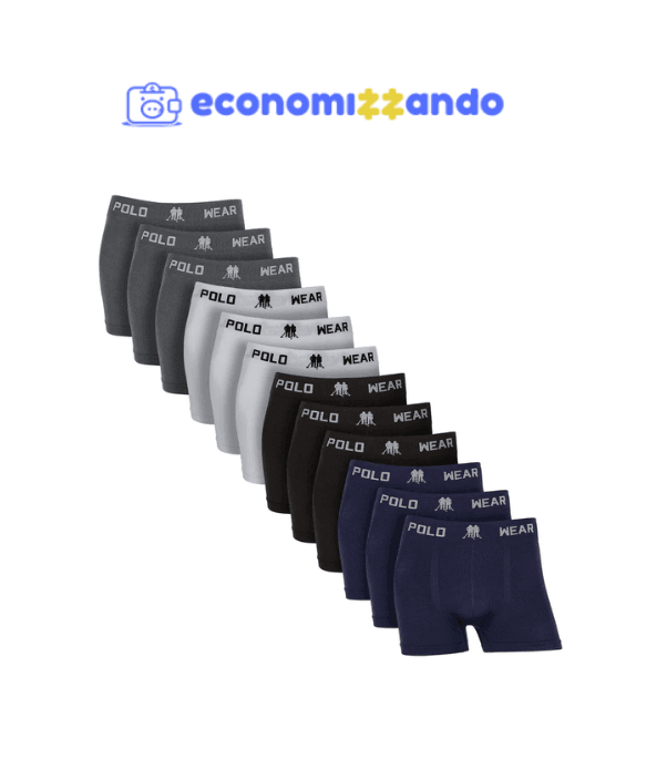 Kit Com 12 Cuecas Boxer Masculina Sem Costura Polo Wear