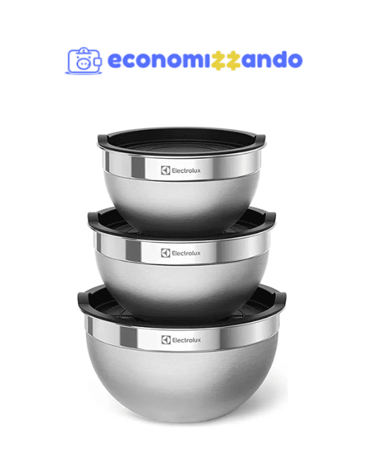 Conjunto com 3 Bowls Tigelas Inox e Tampa Plástica Electrolux