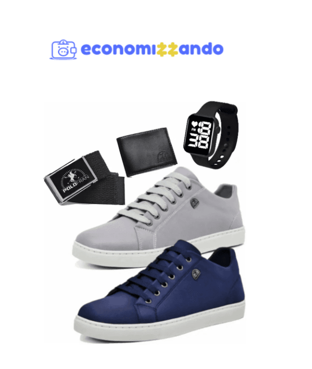 Kit 2 Pares De Tênis Polo Fran Casual Relógio Carteira Cinto