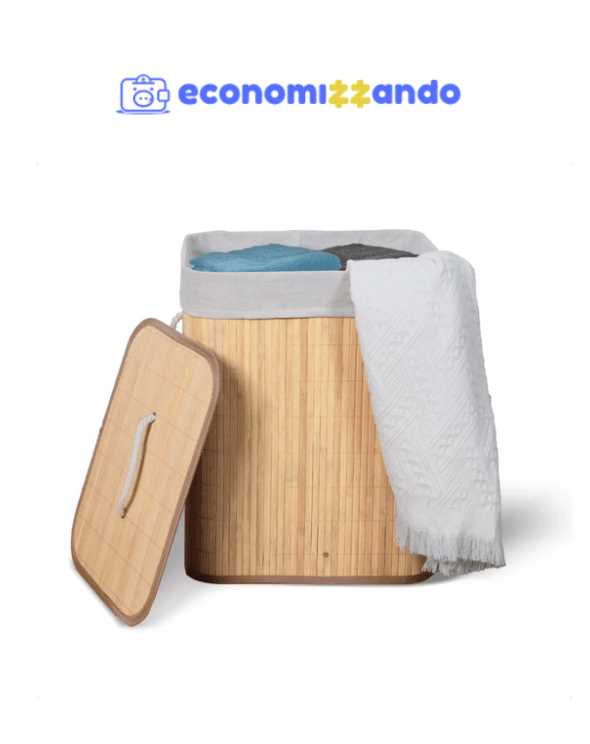Cesto De Roupa Suja De Bambu Com Tampa E Alças 50 Litros Kontuz