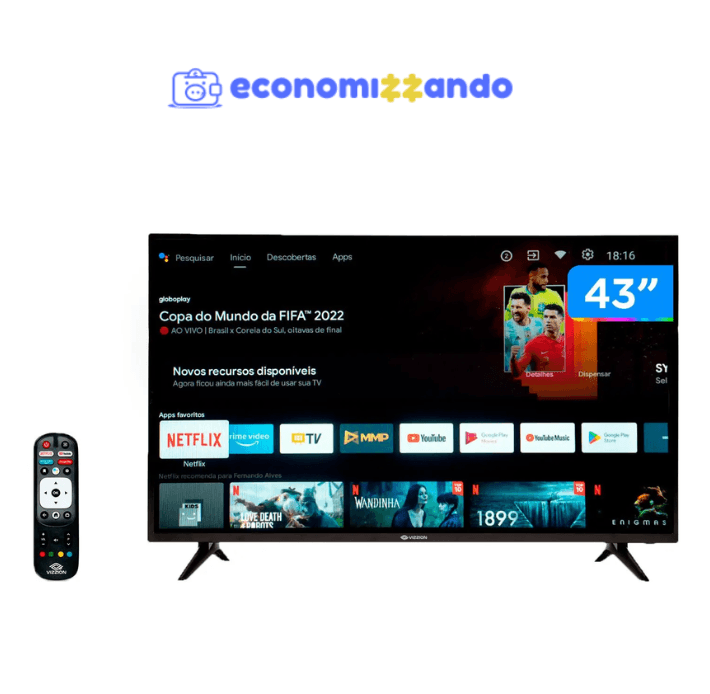 Smart TV 43” Full HD DLED Rig Vizzion BR43D1SA - IPS 2 HDMI 2 USB