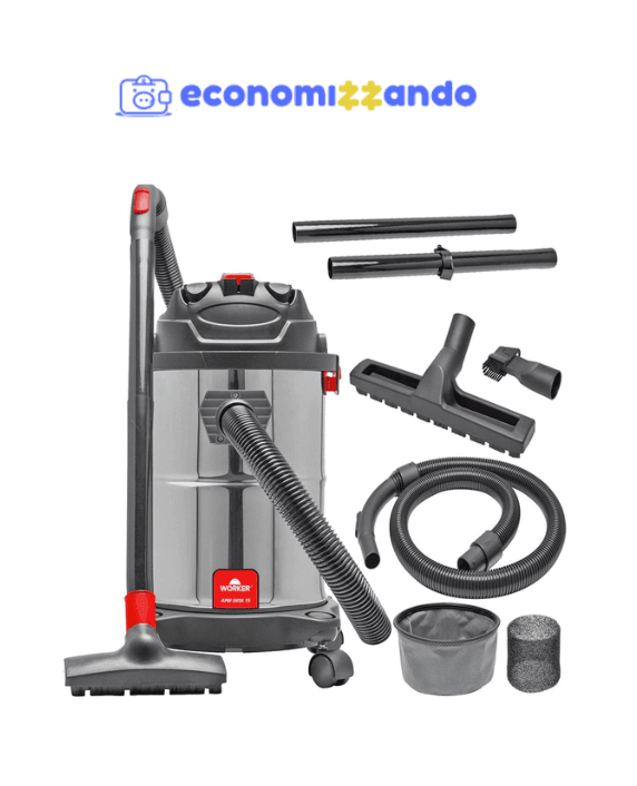 Aspirador Veicular Profissional Inox de Pó e Água Portátil 15L 1400W Worker