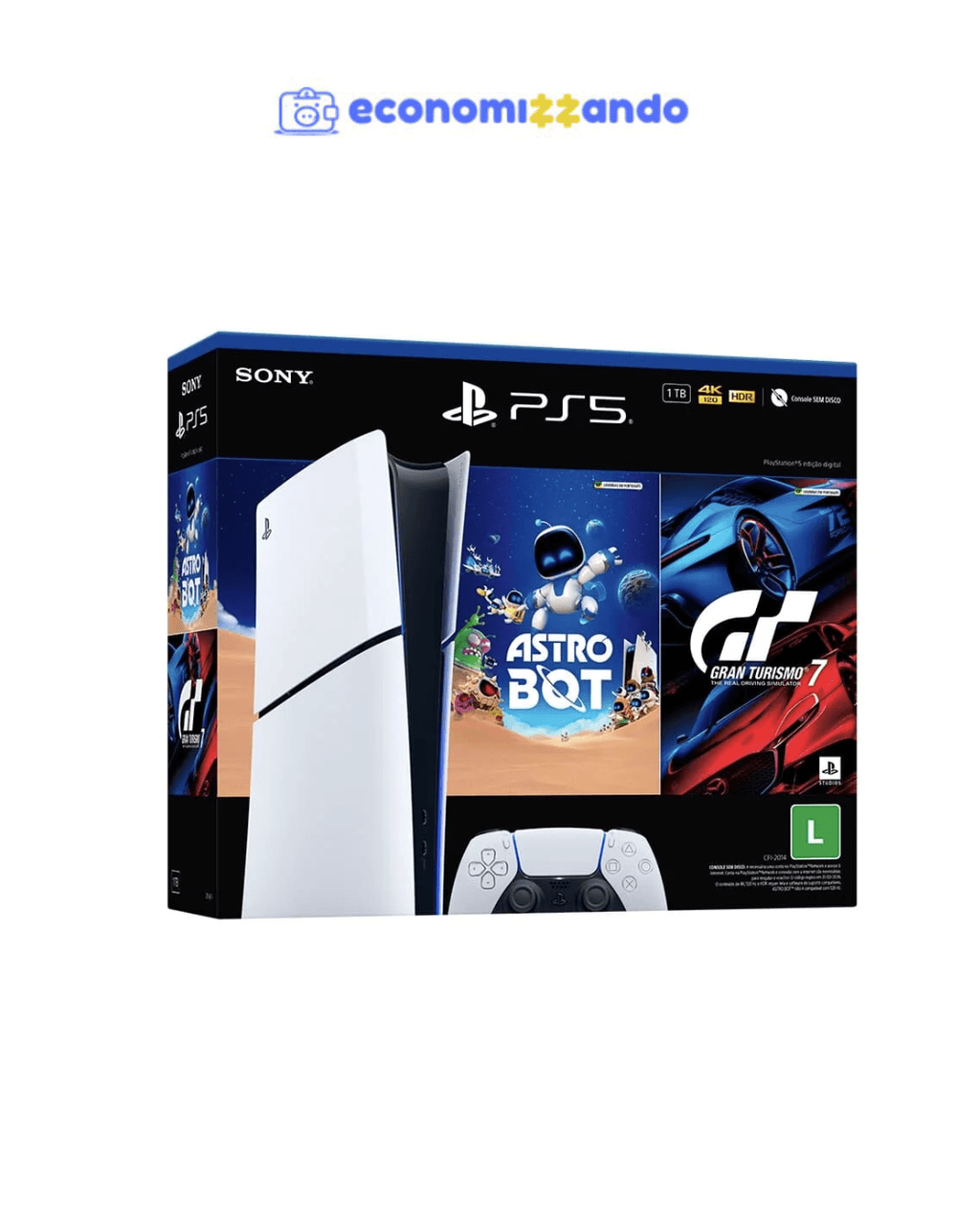 Console Sony PlayStation 5 Slim, Edição Digital, SSD 1TB, Controle Sem Fio DualSense   2 Jogos Digitais - 1000038894