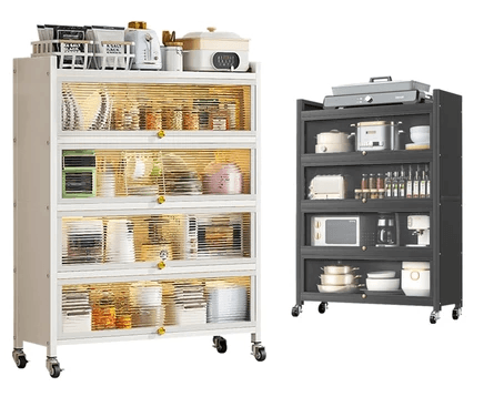 Armário Cozinha Buffet Aparador Sala Com 4 Rodinhas Multiuso Aço Guarda Roupa 4 Portas 60cm/80cm Móveis Organizadora