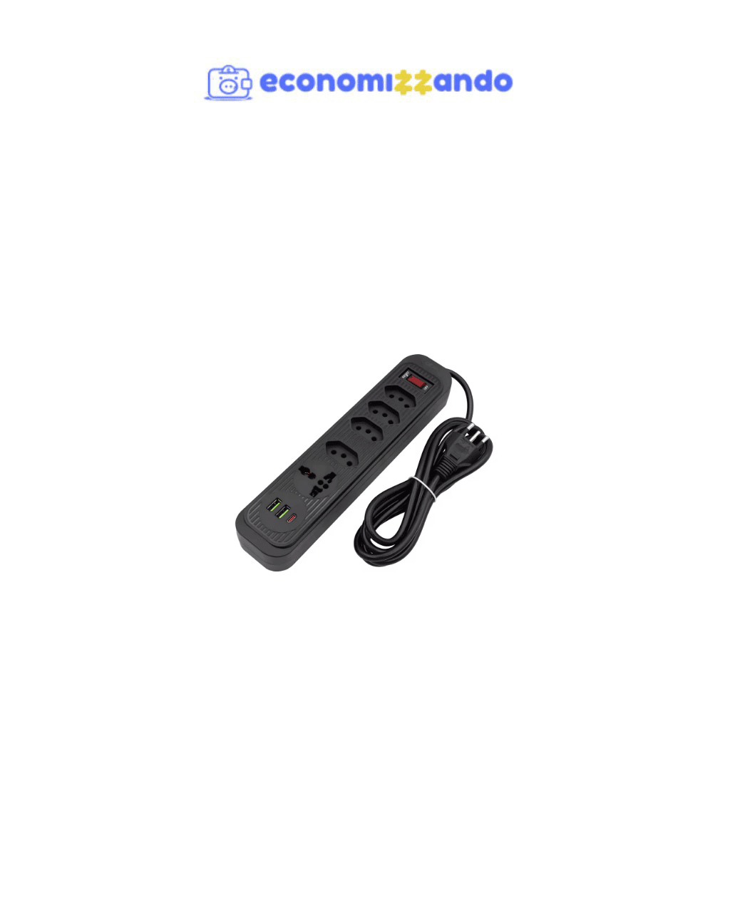 Extensão Tomada Régua de Energia 4 Tomadas, 2 Interfaces USB 1 Porta USB Tipo-C - até 2500W