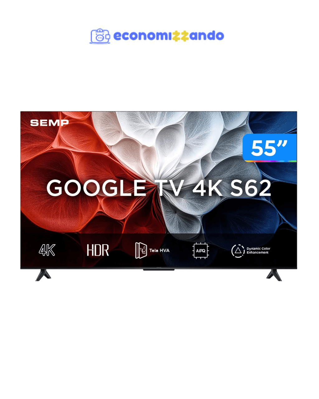 Smart TV 55" SEMP 4K LED 55S62 Google TV AiPQ Pro Google Assistente 3 HDMI e USB