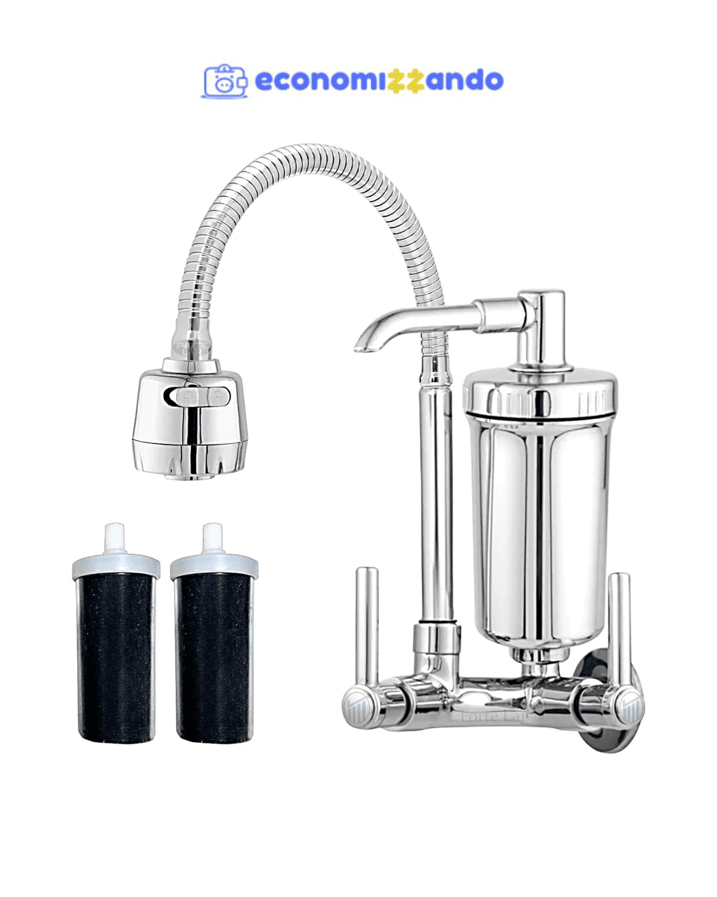 Torneira com Filtro Gourmet de Cozinha 2 Jatos Flexível Forte Lar Metais Parede Prateado Cromado