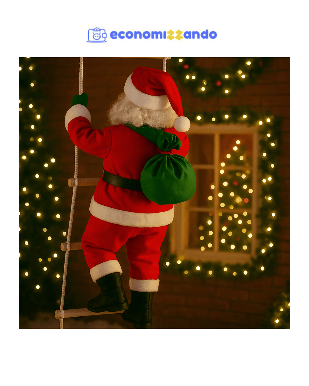 Papai Noel Subindo Escada Decoração De Natal Fofo Enfeite Pendente Divertido 25cm