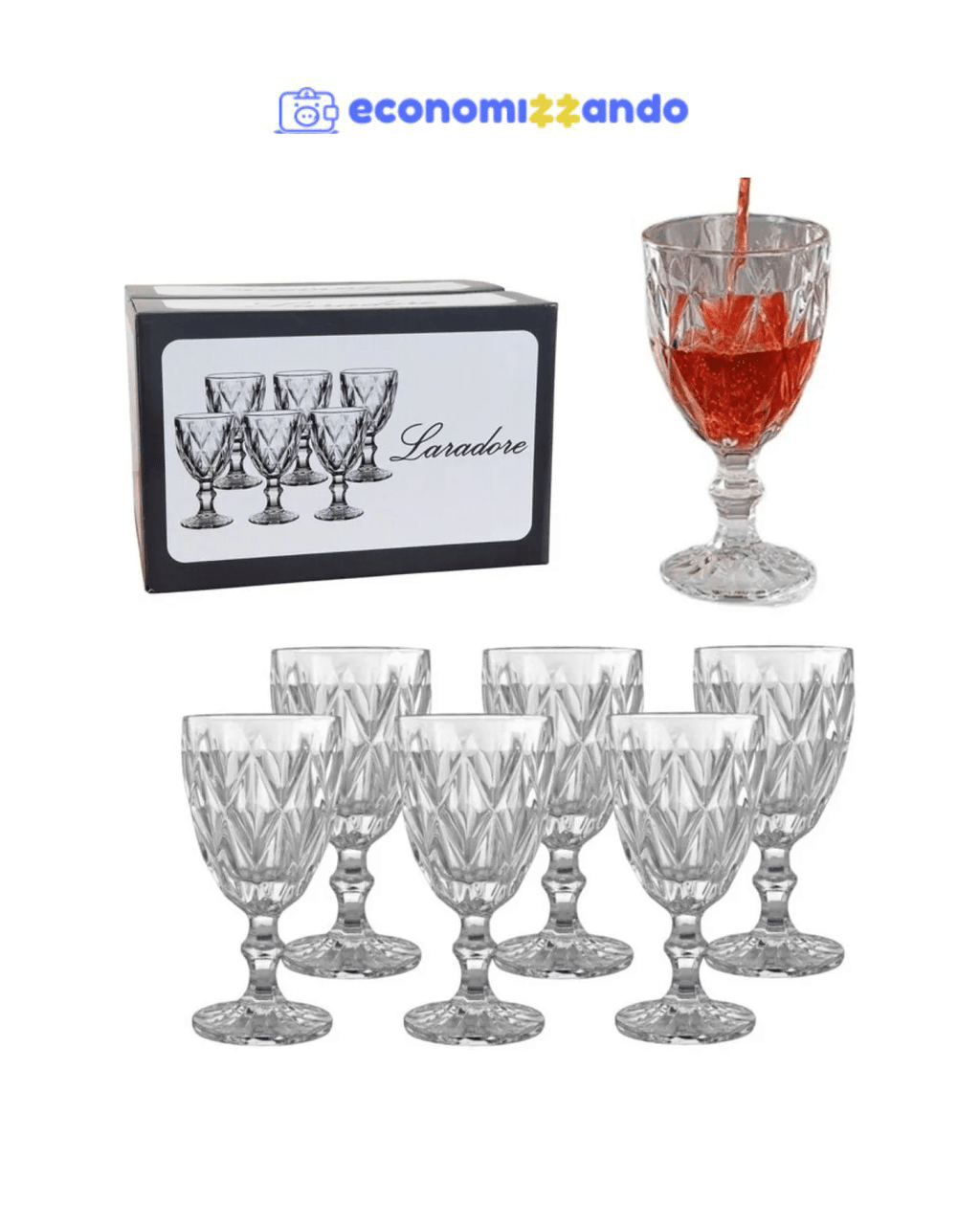Jogo 6 Taças Vidro De Vinho / Água - Laradore Diamond 325ml