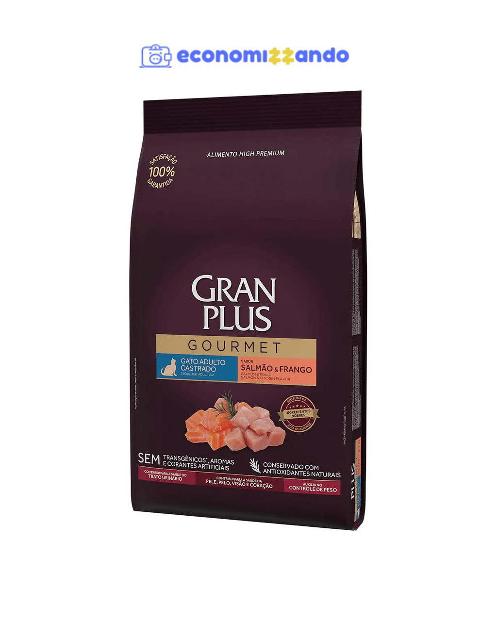 Alimento Gran Plus Gourmet para gato adulto Castrado sabor salmão e frango de 10.1 kg