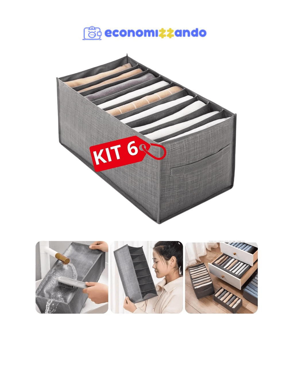 Kit 6 Colmeia Organizador Gaveta Jeans Roupas Com Divisórias
