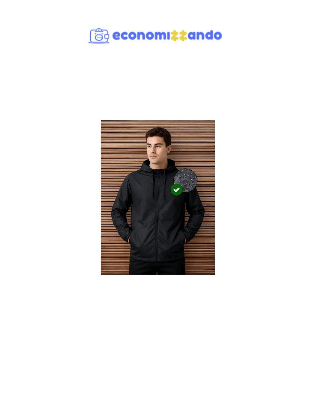 Jaqueta Corta Vento Masculina Impermeável Capuz Zíper Bolso