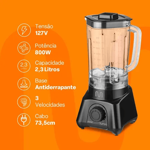Liquidificador Turbo Preto 2,3l 800w Multi Home - Q791 127V