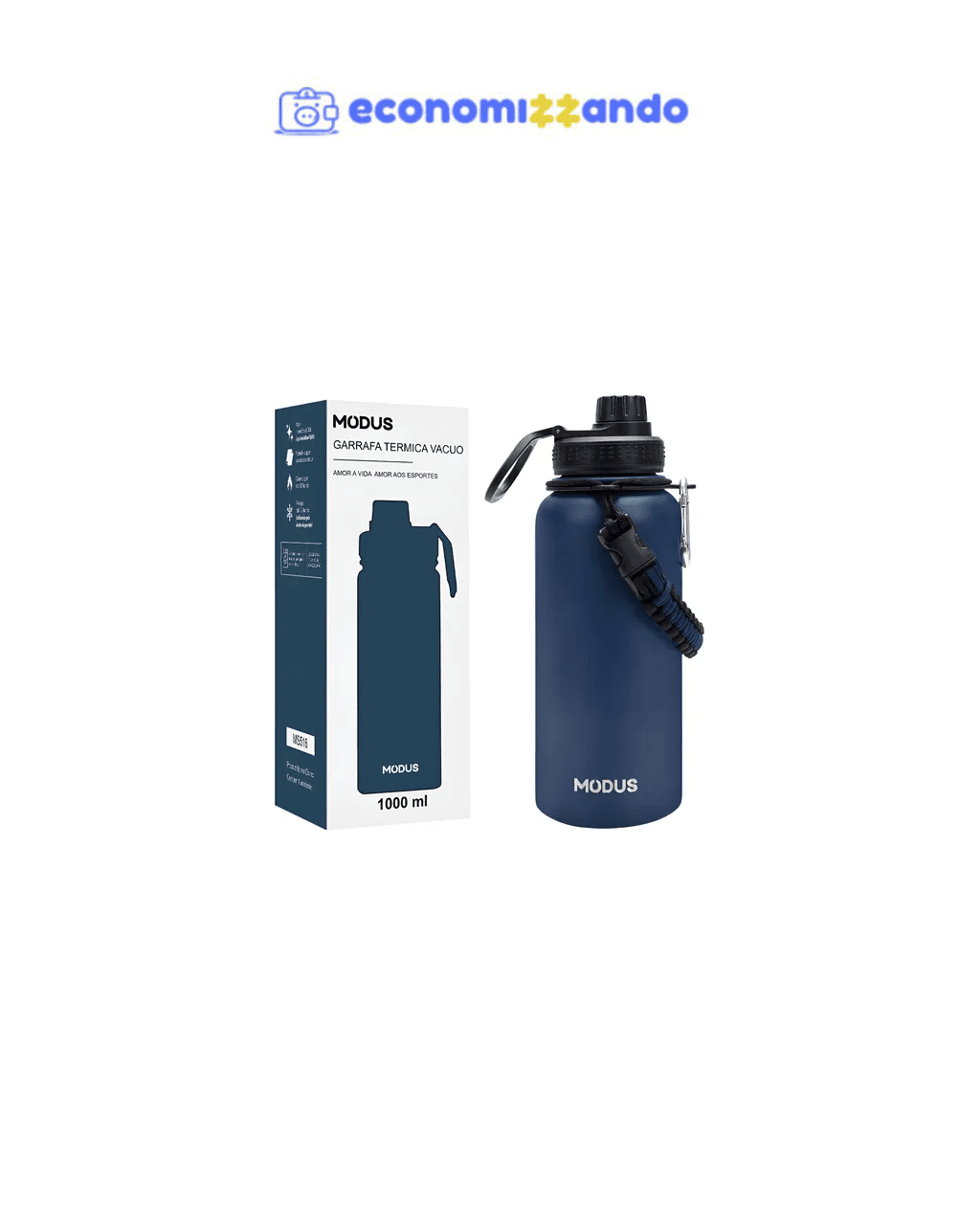 Garrafa Térmica De Água Isolada 1000ml De Aço Inox Com Alça
