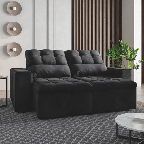 Sofá Retrátil Reclinável 2 Lugares 1,80m Malibu Preto