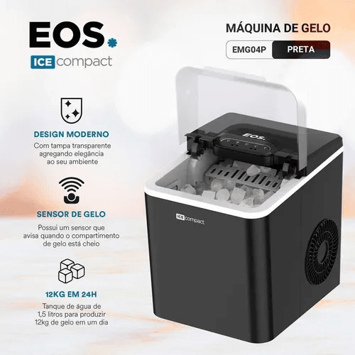 Máquina de Gelo em Cubos Portátil 12kg EOS Ice Compact