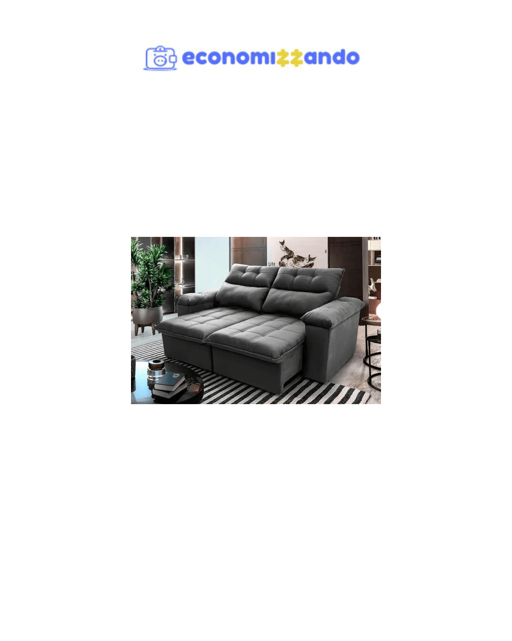 Sofá Retrátil Reclinável King House Verona 2,00m Velut Cinza C/ Molas