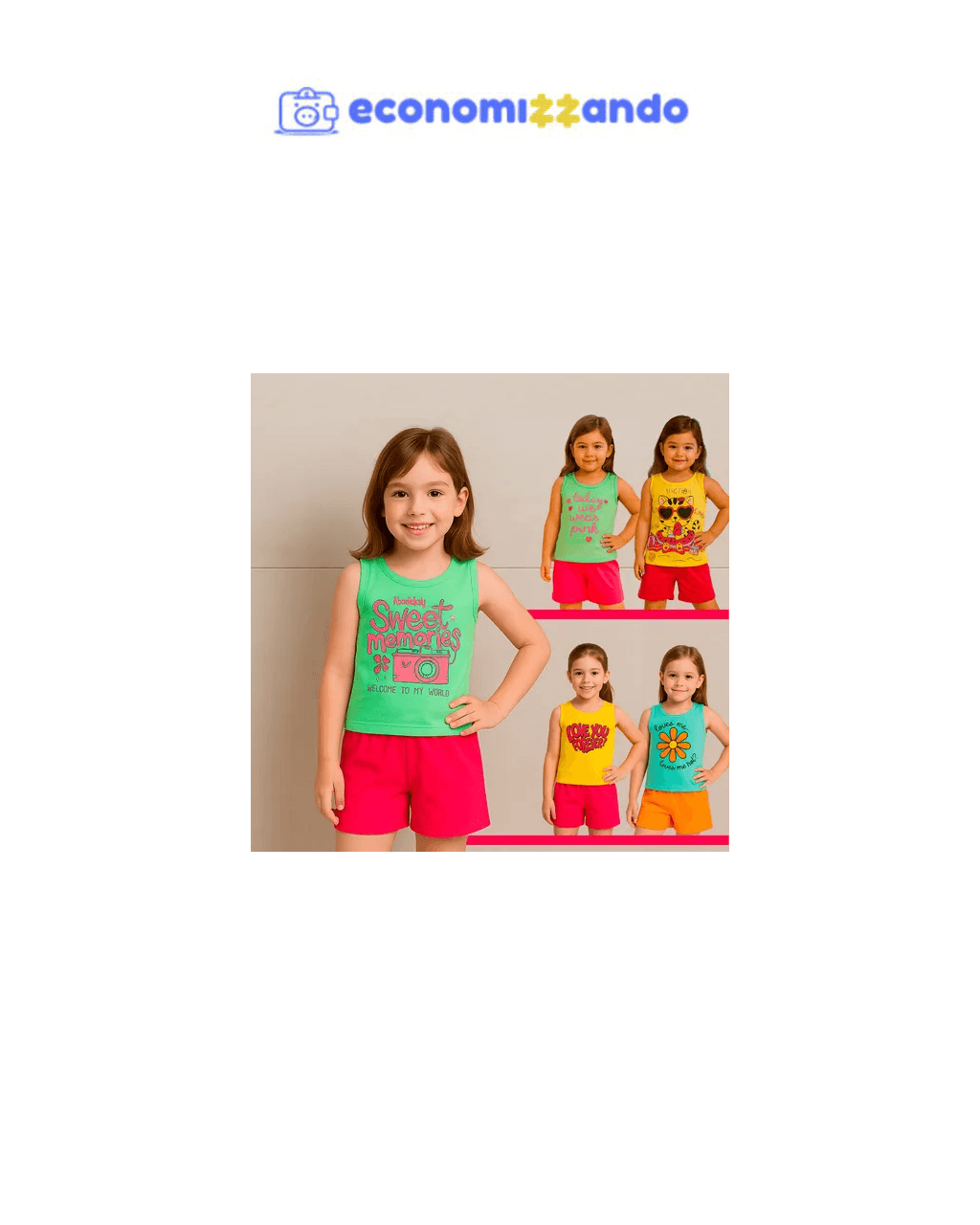 Kit 10 Peças Roupa Menina Infantil Conjunto Regata E Bermuda