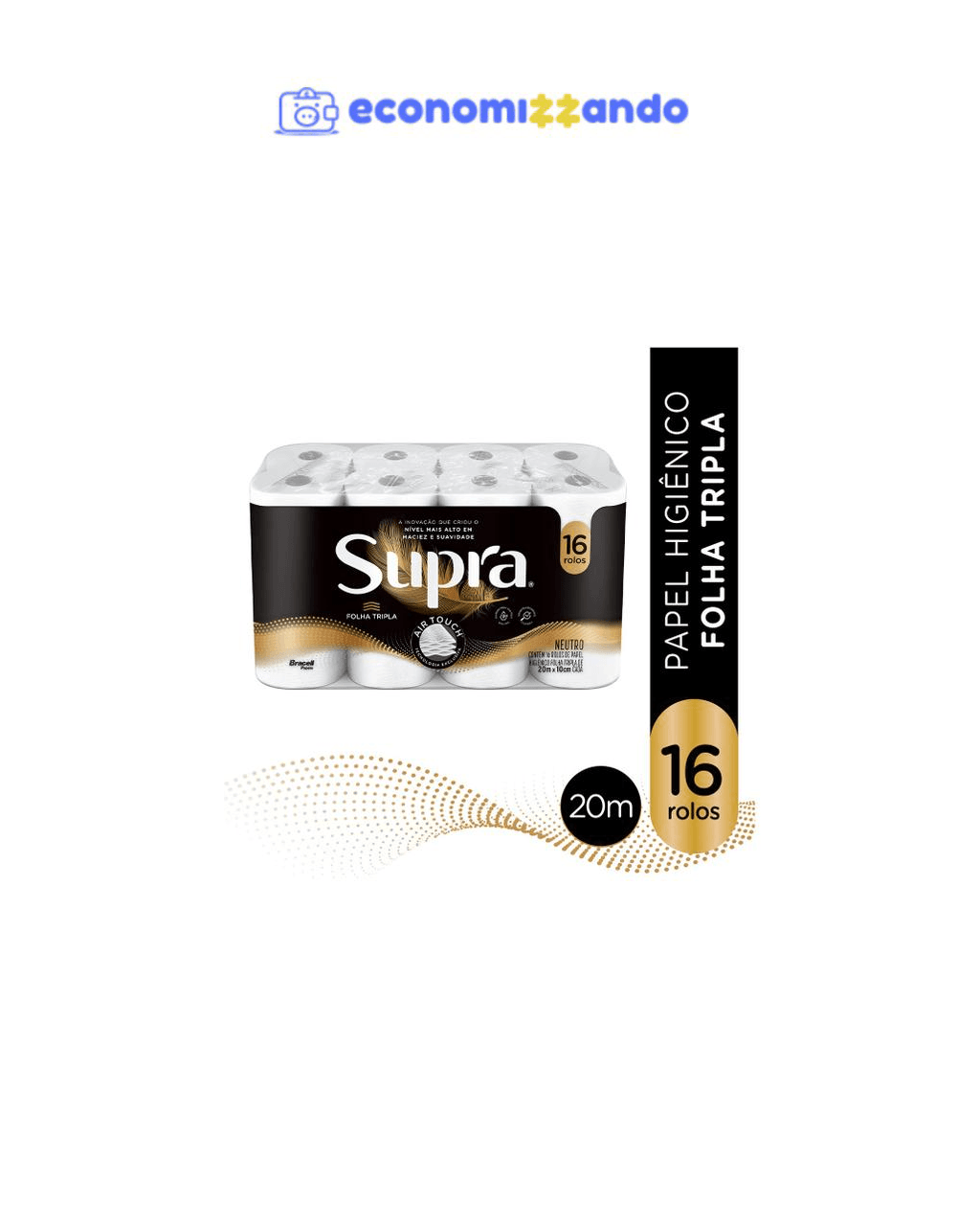 Papel Higiênico Folha Tripla Bracell Supra 16 Rolos 20m