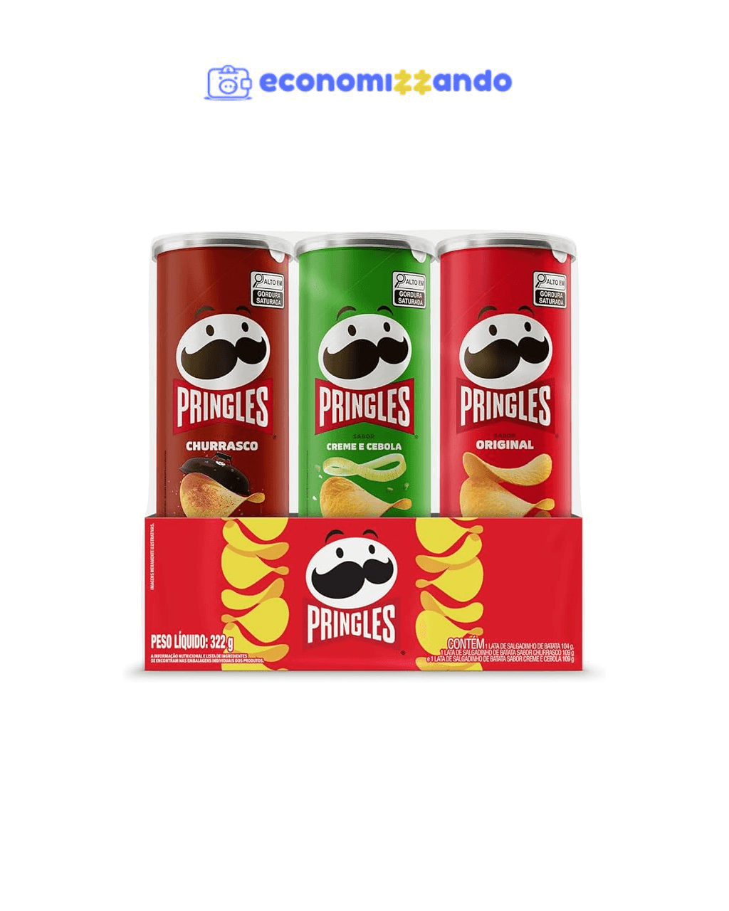Pringles Pack Promo Salgadinho de Batata Frita 3 Sabores
