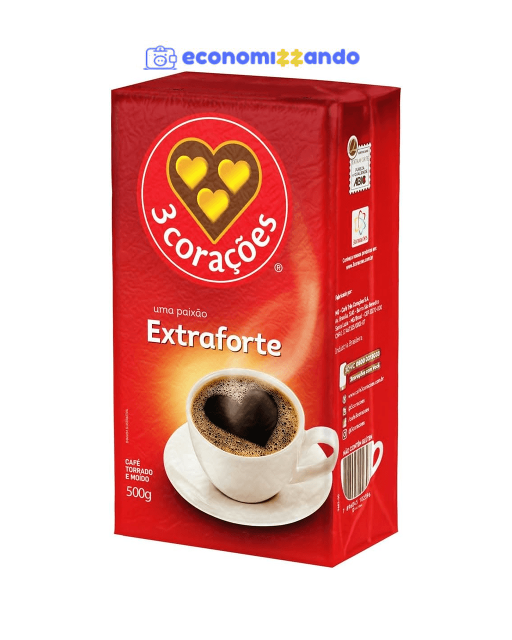 3 Corações Café Torrado e Moído Extra Forte, 500g vácuo