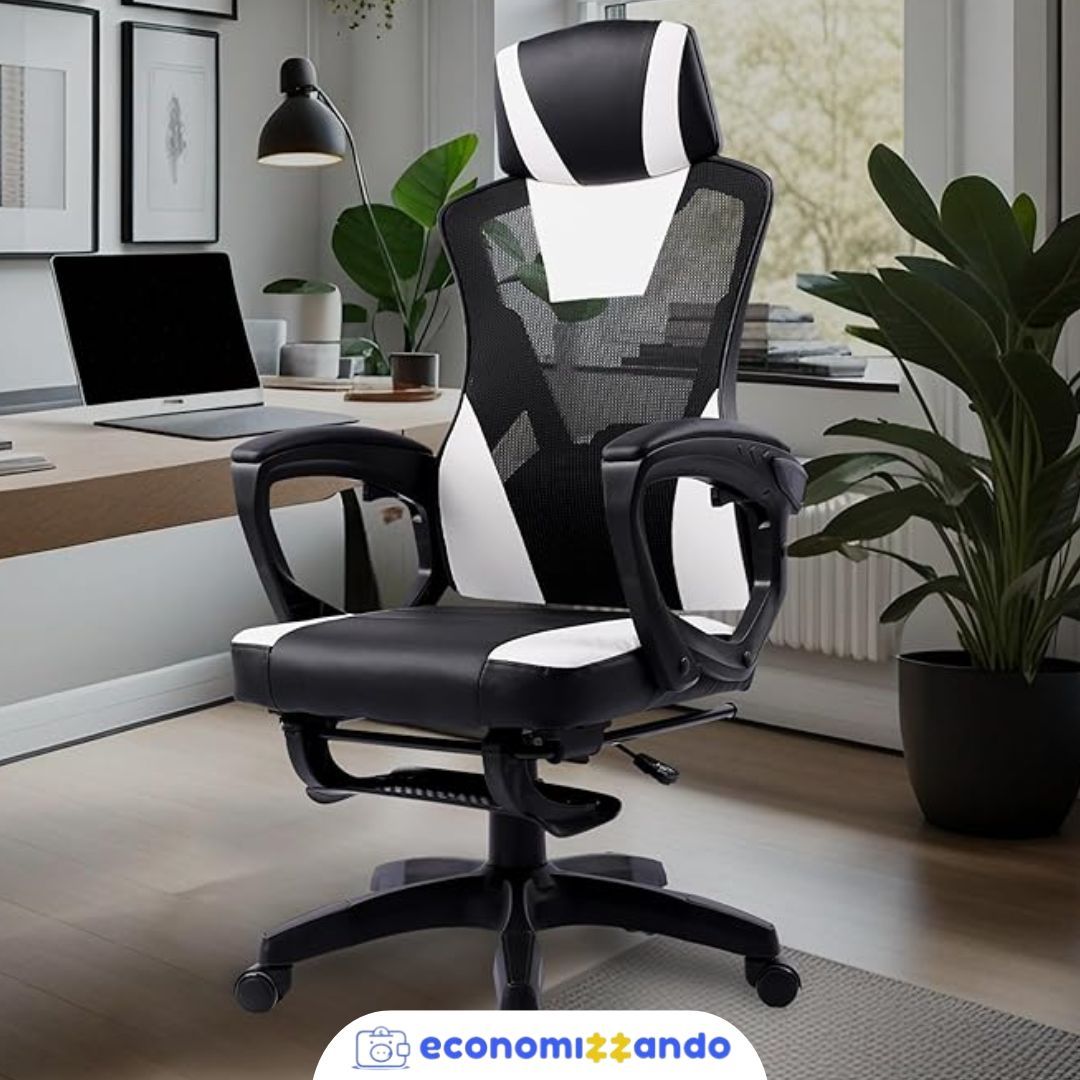 Cadeira Office Presidente Supreme - Cadeira Ergonômica Reclinável - Até120kg, Giratória, Inclinação 12 graus, Encosto com Tela Mesh, Espuma Dupla, Rodas de Duplo Giro - Branca