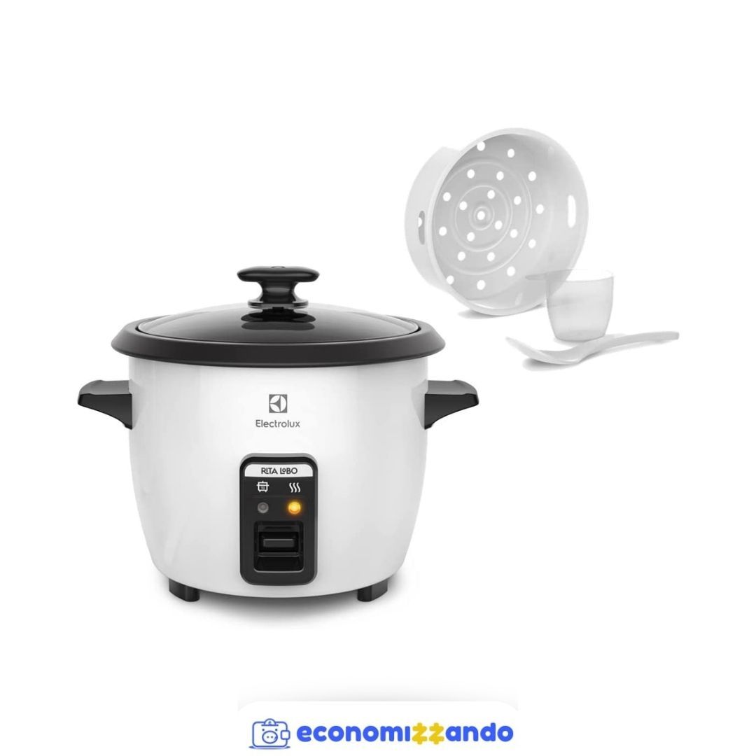 Panela Elétrica Electrolux vapor arroz capacidade 1,3L 7 xícaras manter aquecido panela removivel antiaderente tampa vidro RCB50 branca 127v