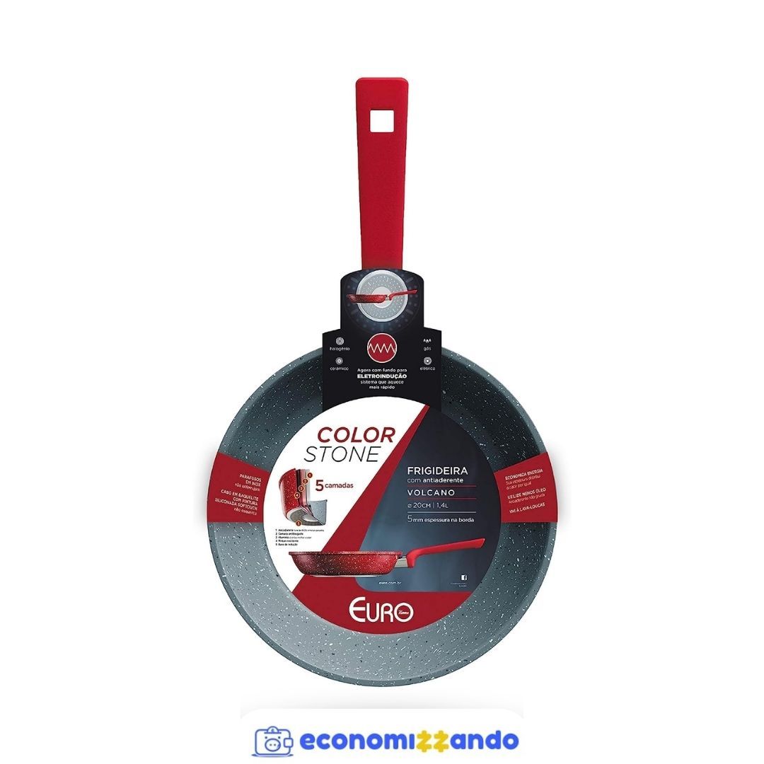 Euro Color Stone Frigideira de Alumínio com Antiaderente, Cinza (Volcano), 20 cm, 1.4 L