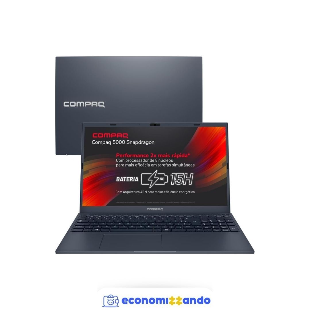 Notebook Compaq Presario 5112 Snapdragon™ 7C 4GB 128GB UFS 15,6”, 15H de Bateria, Windows 11, Azul Escuro - 2 ANOS DE GARANTIA DE FÁBRICA