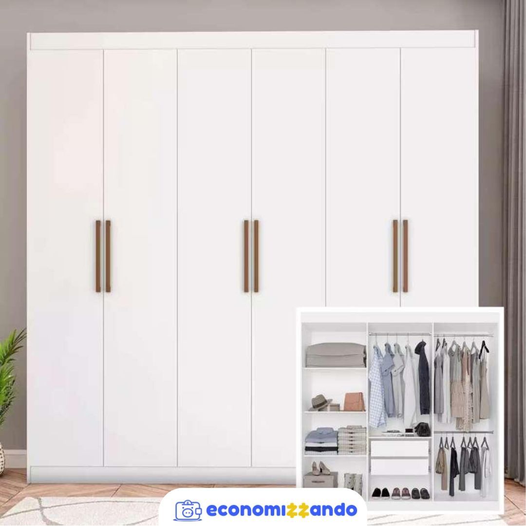 Guarda-Roupa Casal Bartira Ville com 6 Portas e 2 Gavetas