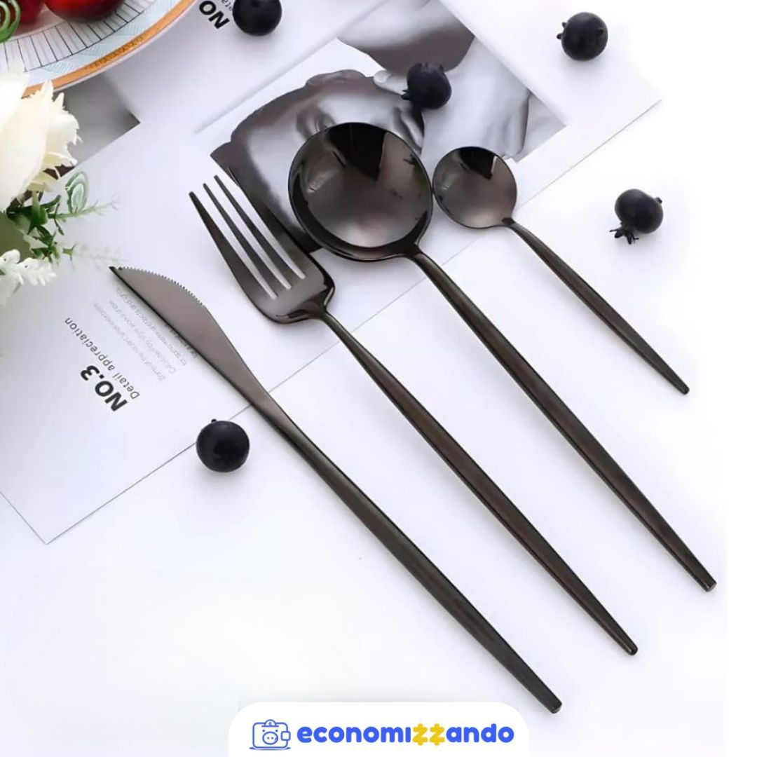 Kit De Mesa Posta Simples Jogo Talheres Inox 24 Peças Slim