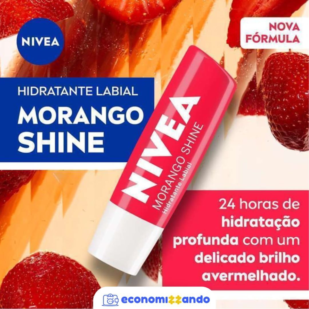 NIVEA Hidratante Labial Morango Shine 4,8g - Cuidado intensivo para seus lábios