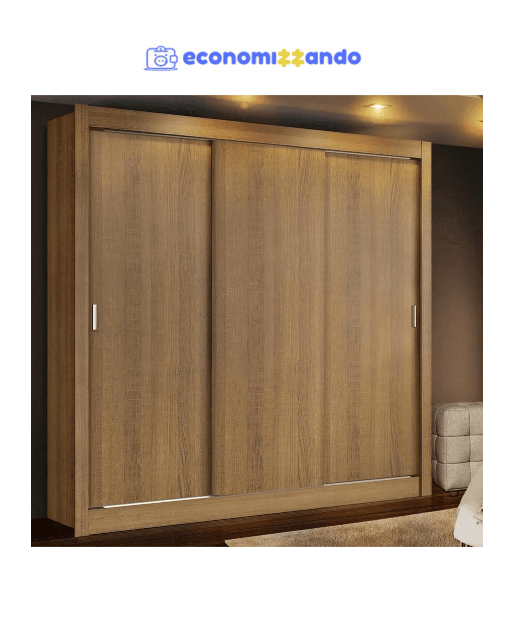 Guarda Roupa Casal Madesa Mônaco Com 3 Portas De Correr Cor Rustic