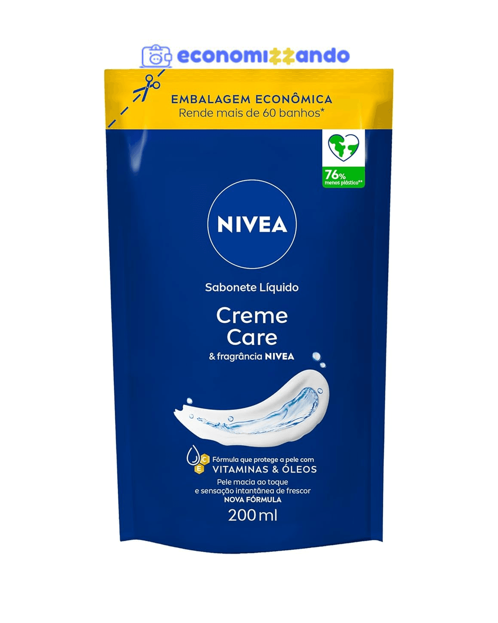 NIVEA Sabonete Líquido Refil Creme Care 200ml - Sensação de pele intensamente hidratada com o melhor do NIVEA Creme